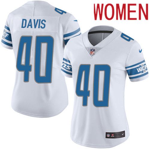 Women Detroit Lions #40 Jarrad Davis Nike White Vapor Limited NFL Jersey->women nfl jersey->Women Jersey